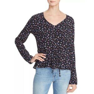 Rails Top Women’s Beaux Mariposa Shirt Large Size Butterfly Ruffle Long Sleeves